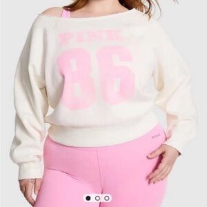 PINK Victoria's Secret Cream and Pink Off-Shoulder Sweater Size XXL